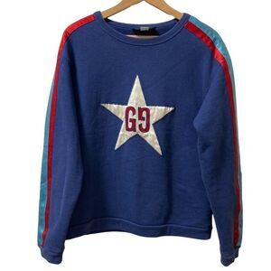 Good Item Gucci STAR Patched LOGO Sweat CREW Sweatshirt 576065 Size XS Navy